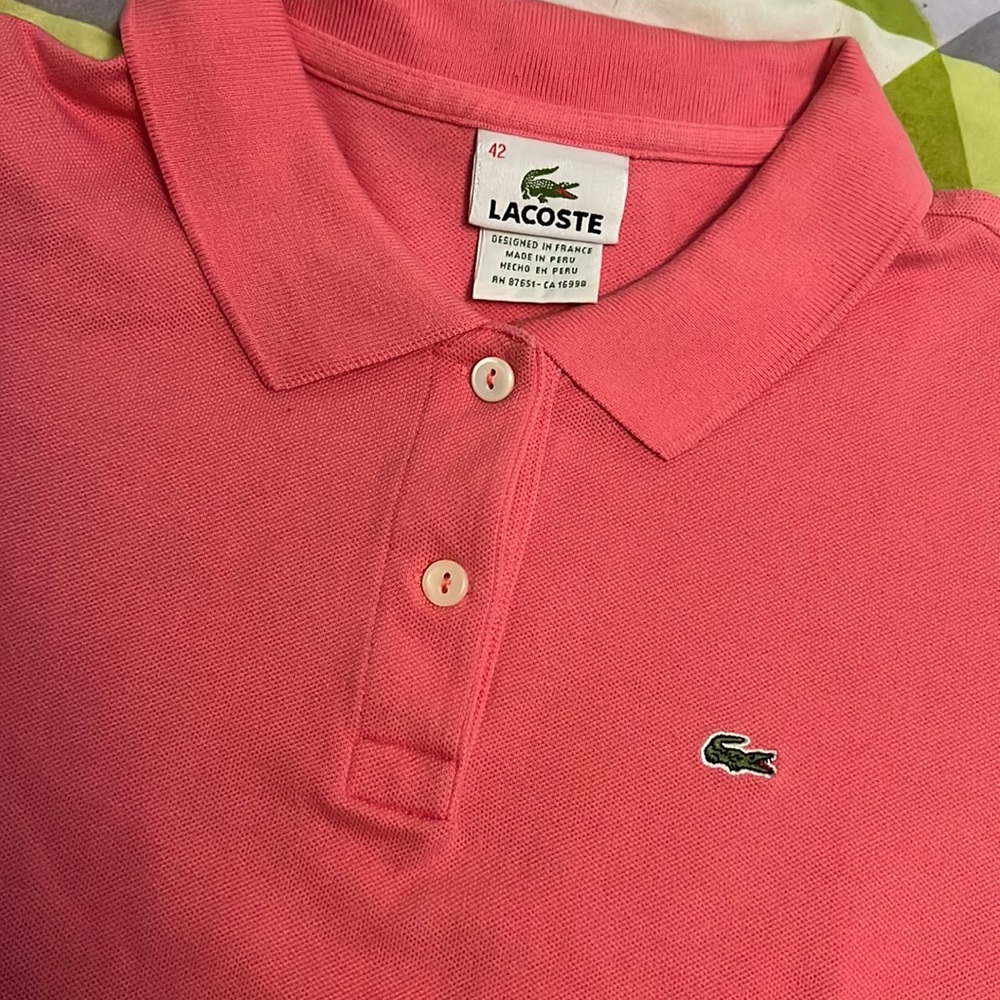 Lacoste Pink Button-Down Polo Shirt (Size 42)